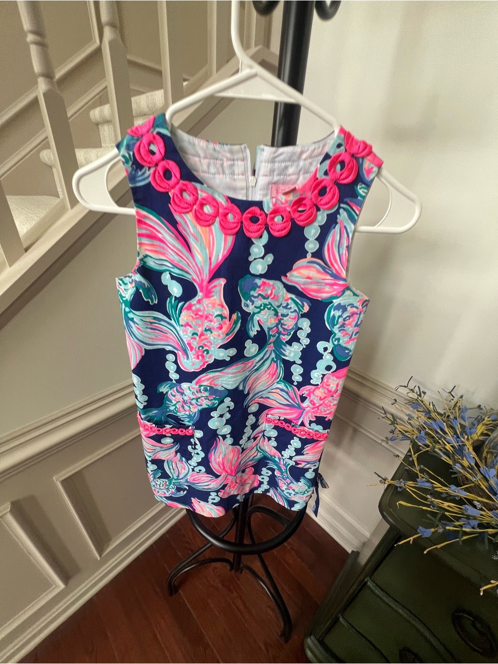 Lilly Pulitzer Navy Tank Dress with Pink & Aqua Floral Trim